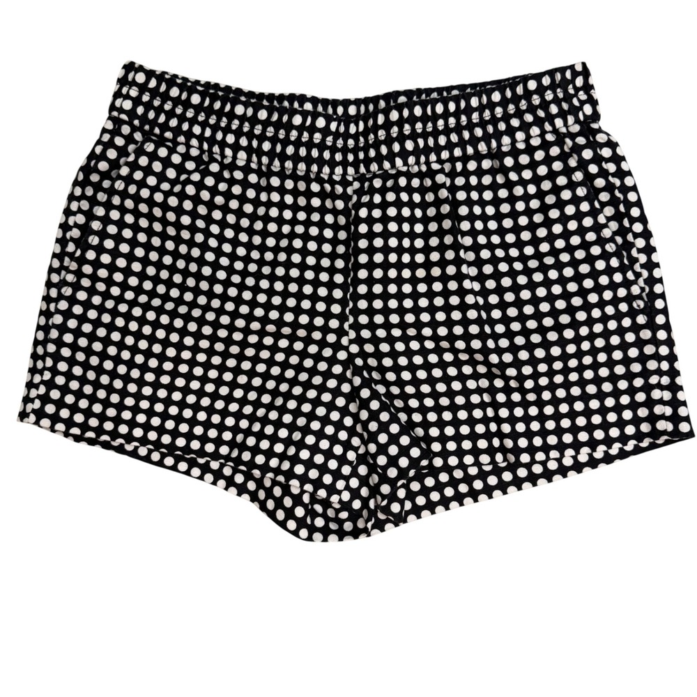 Chic J. Crew Polka Dot Linen Cotton Pull On Shorts Black White Women's Sz 0 EUC